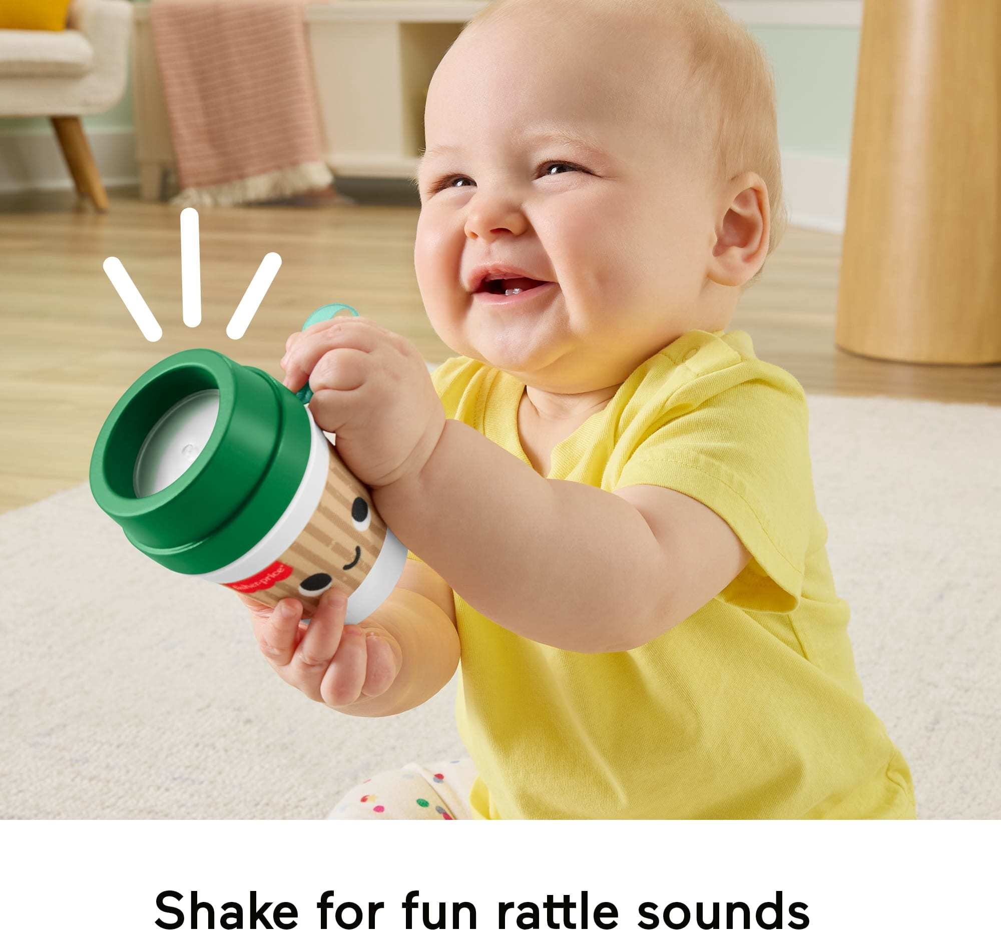 Fisher-Price Mini Me Moments Coffee Cup Teether Baby Rattle Toy for Newborn Sensory Play
