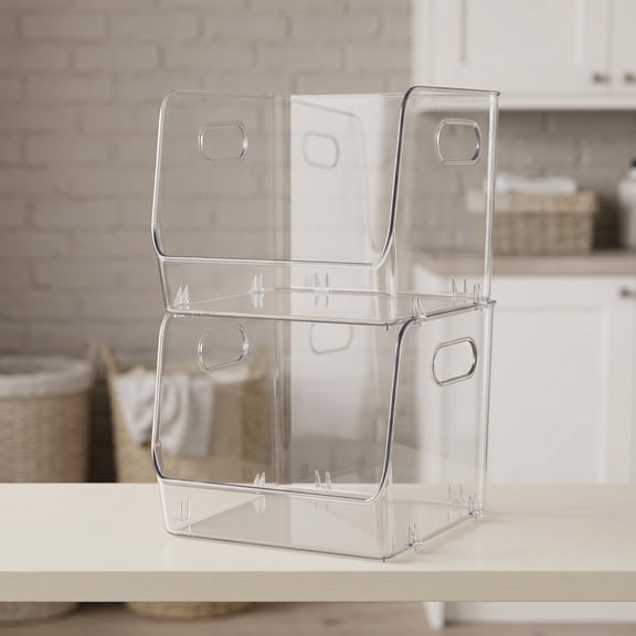 MERRYHAPY 2Pcs Clear Desktop Storage Box with Lid Multipurpose Organizer for Kitchen and Office