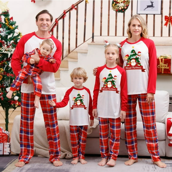 Odeerbi Matching Family Christmas Pajamas Sets Matching Family Home Wear Sets Xmas 2025 Casual Top with Bottom Outfits Loungewear Sleepwear Jammies for Dad