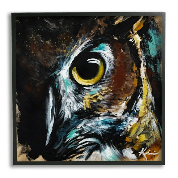 Stupell Industries Intense Owl Eye Portrait Wildlife Animals & Insects Painting Black Framed Art Print Wall Art