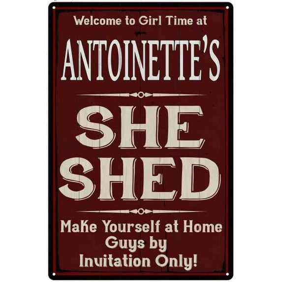 ANTOINETTE'S She Shed Red Sign Lady Cave 12 x 18 Matte Finish Metal 112180088364