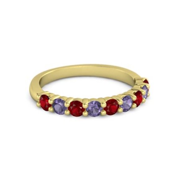 925 Sterling Silver Round 2.5MM Ruby Iolite Eternity Yellow Plated Women Ring