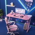 thumbnail image 3 of Lacoo 43 Inches Z Shaped Frame Gaming Desk Adjustable Feet Carbon Fiber Surface With Cup Holder & Headphone Hook (Pink), 3 of 7