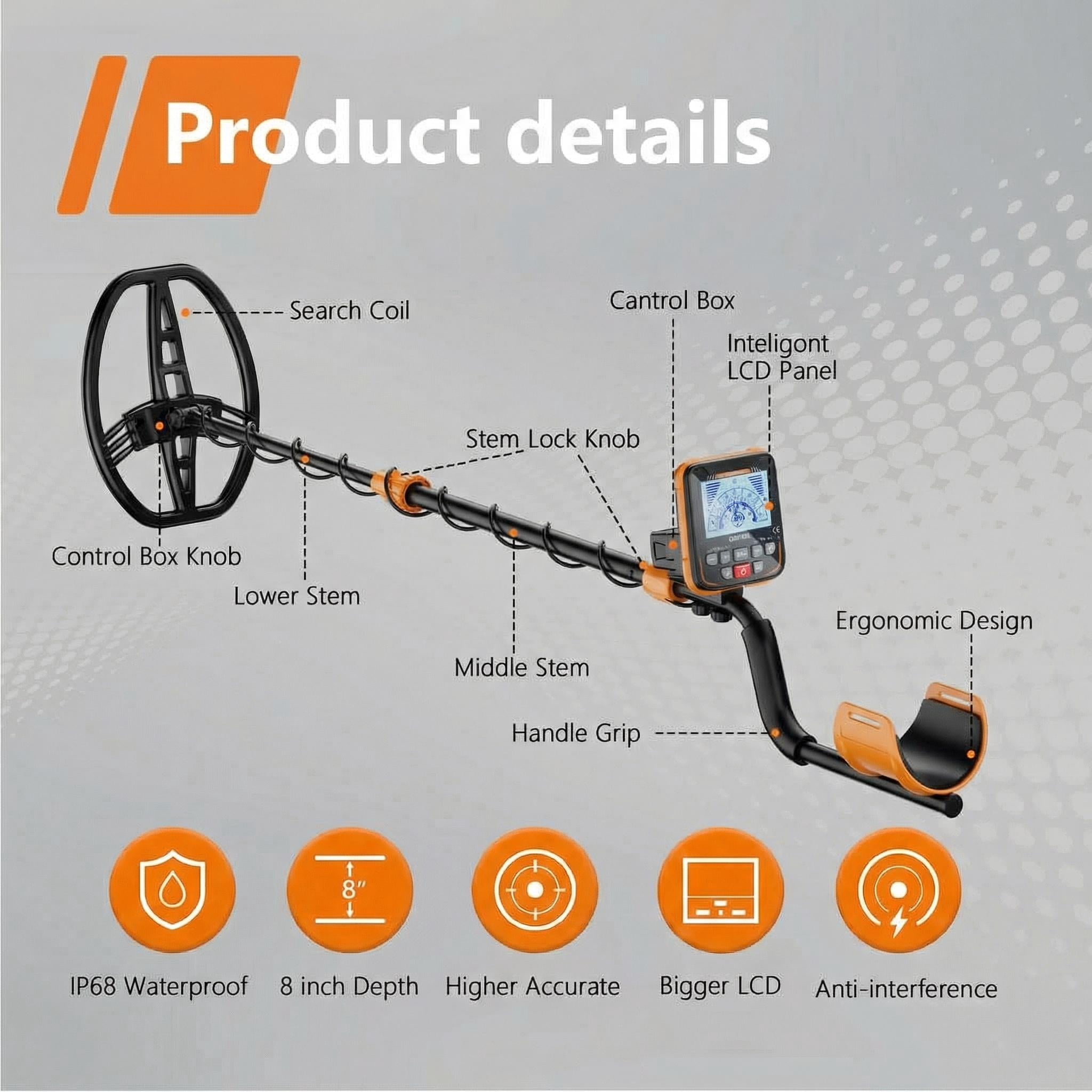 Metal Detector for Adults & Kids, Waterproof Metal Detectors with High Accuracy 11" Search Coil, All Metal & Disc Modes for Gold Detector