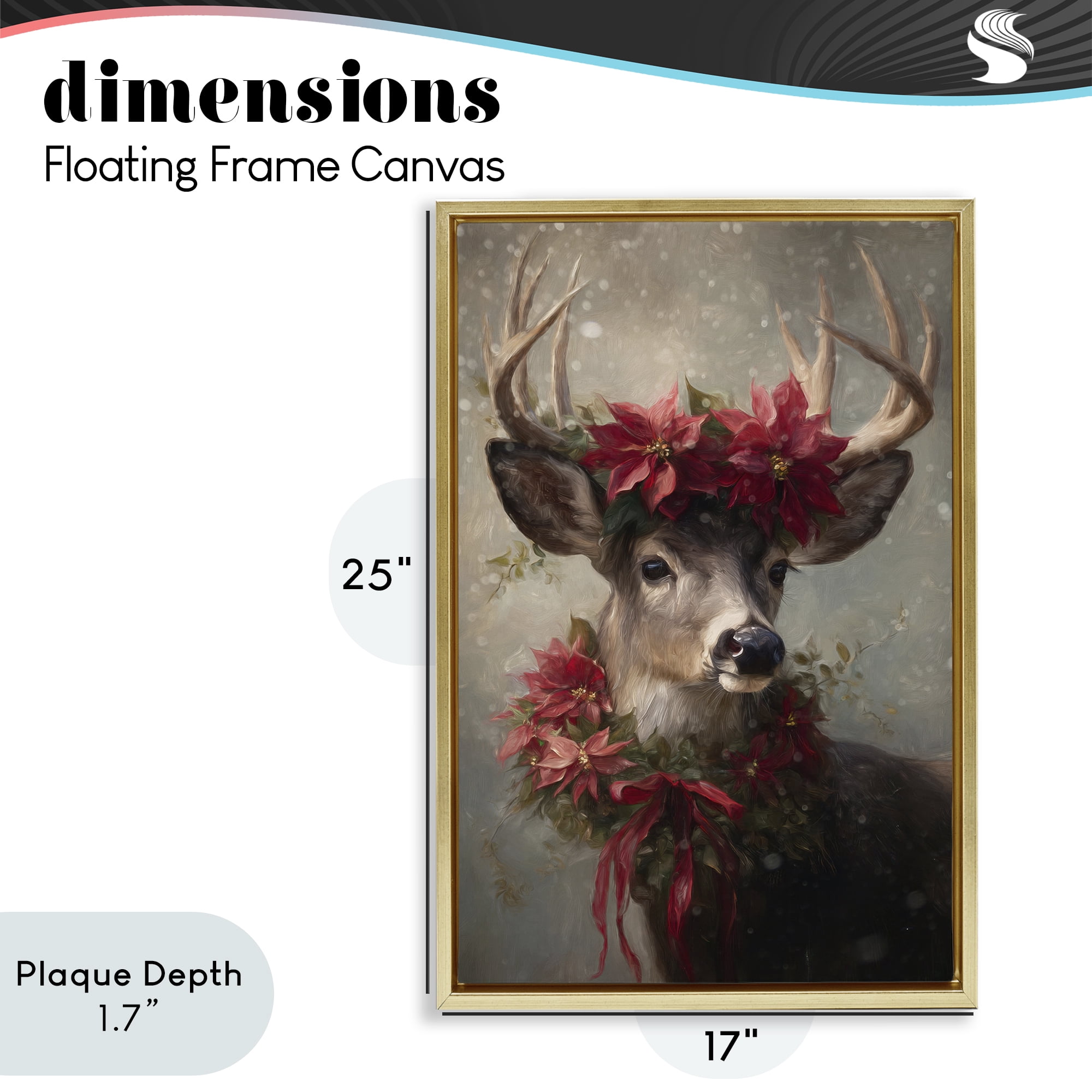Stupell Industries Poinsettia Christmas Deer Gold Framed Floater Canvas Wall Art, design by Tina LeCour