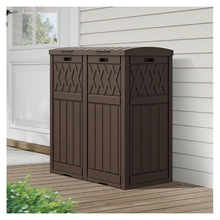 EAST OAK 76 Gallon Outdoor Trash Can - Waterproof Resin, Double Lid, Drip Tray, Gray