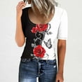 thumbnail image 2 of Clearance Low Scoop Neck Tunic Tops for Women Front Button-Up Short Sleeve Tee Floral Funny Tee Shirts Slim Fitted Tunic Blouses Comfort Casual T-Shirt Going Out Holiday Summer Clothes, 2 of 5