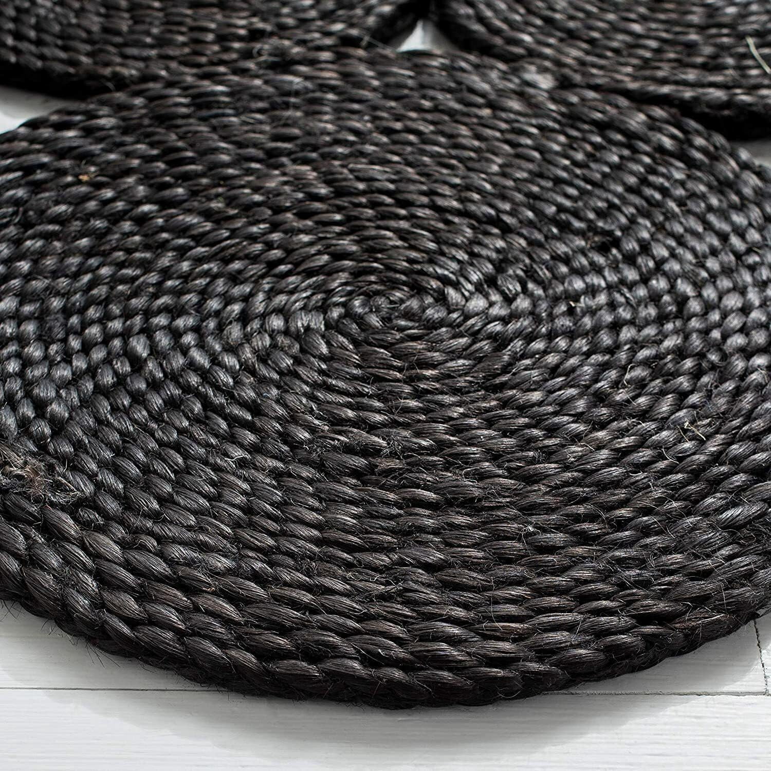 Indian Handwoven Braided Natural Jute with Multi Cotton Jhalar Round Rug, Bedroom, Entryways, Dining Room, Hallways, Kids' Rooms, Size - (4' Round)
