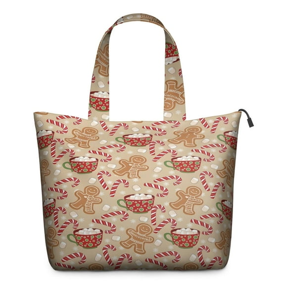 Beige Christmas Gingerbread Man Pattern Travel Tote Bags for Women Carry On,Large Weekender Bags for Women Travel,Multi Functional Duffle Bag for Work,Shopping,Sports