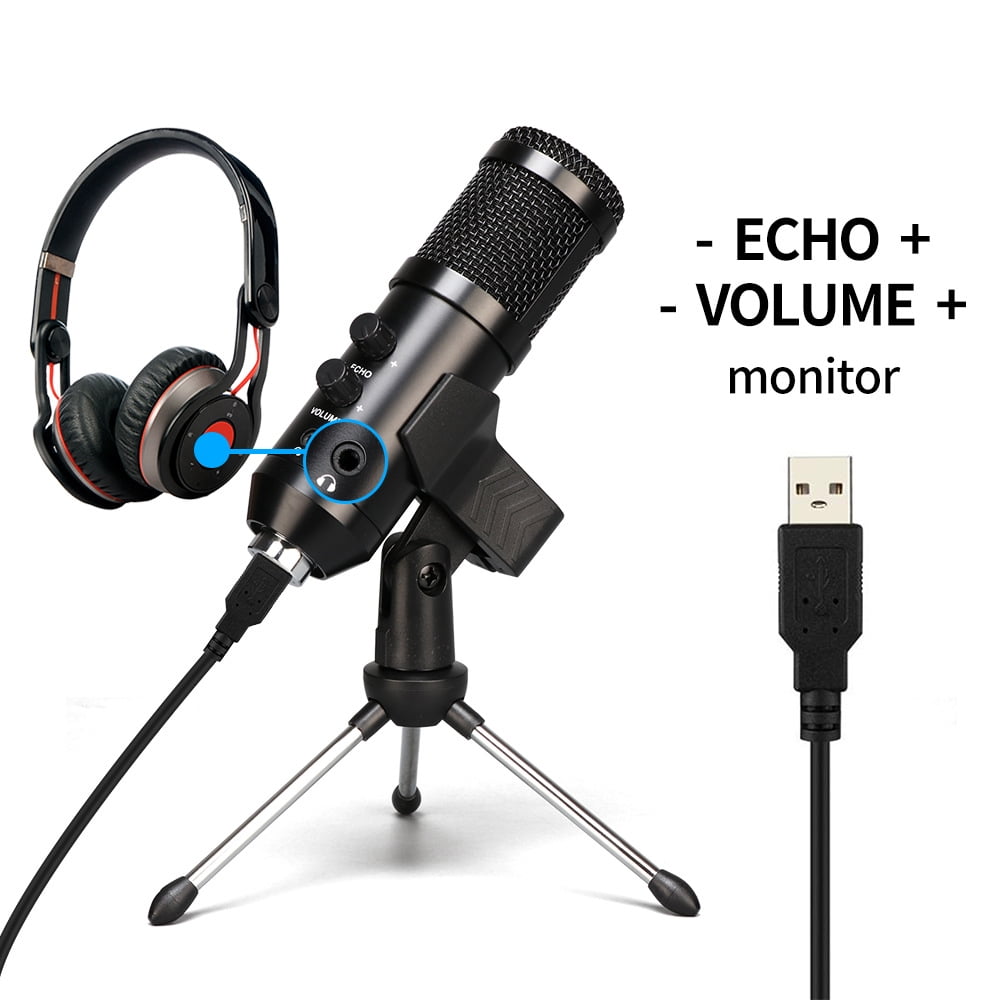 Microphone USB Plug and Play Portable Audio Condenser Recording Desk Mic Adjustable Gain,USB Computer Microphone, Tripod Stand