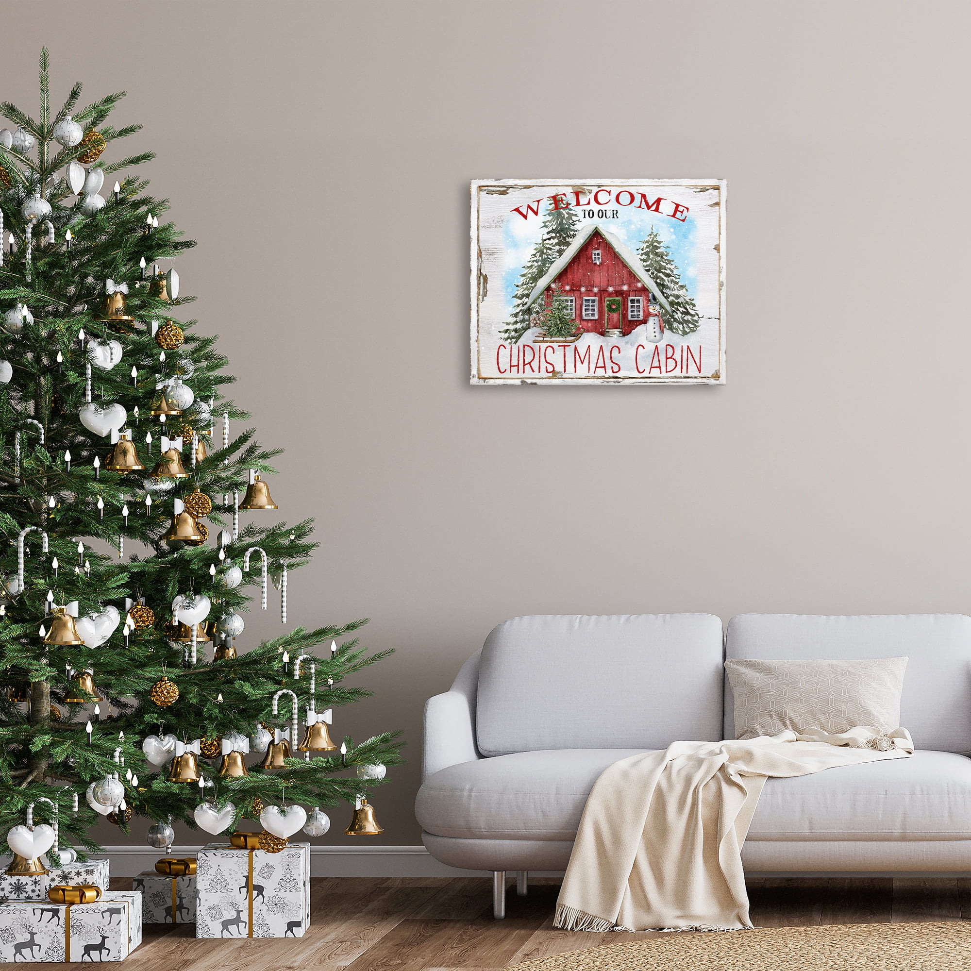 Stupell Industries Christmas Cabin Welcome Holiday Painting Gallery Wrapped Canvas Art Prints Wall Art, 30 x 24