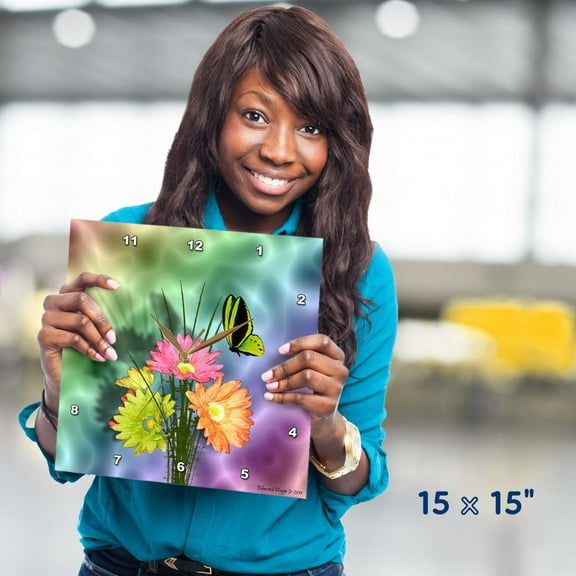 3dRose, Painted Daisys and Butterflies, 15x15 Wall Clock