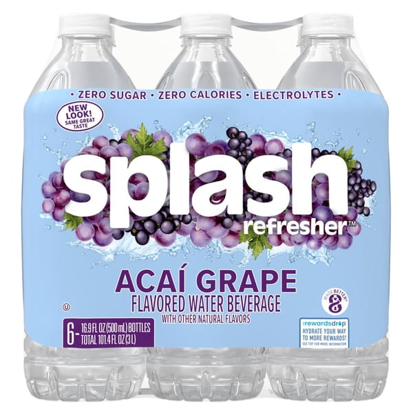 SPLASH Refresher Acai Grape Flavored Water, 16.9 fl oz Bottles, 24 Pack + Free Soda Can