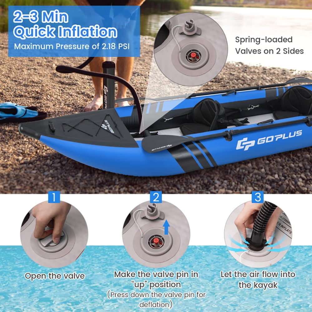 Spaco Inflatable 2-person Kayak Set with Aluminium Oars and Repair Kit-Blue, Inflatable Vinyl Kayak for Lakes and Rivers