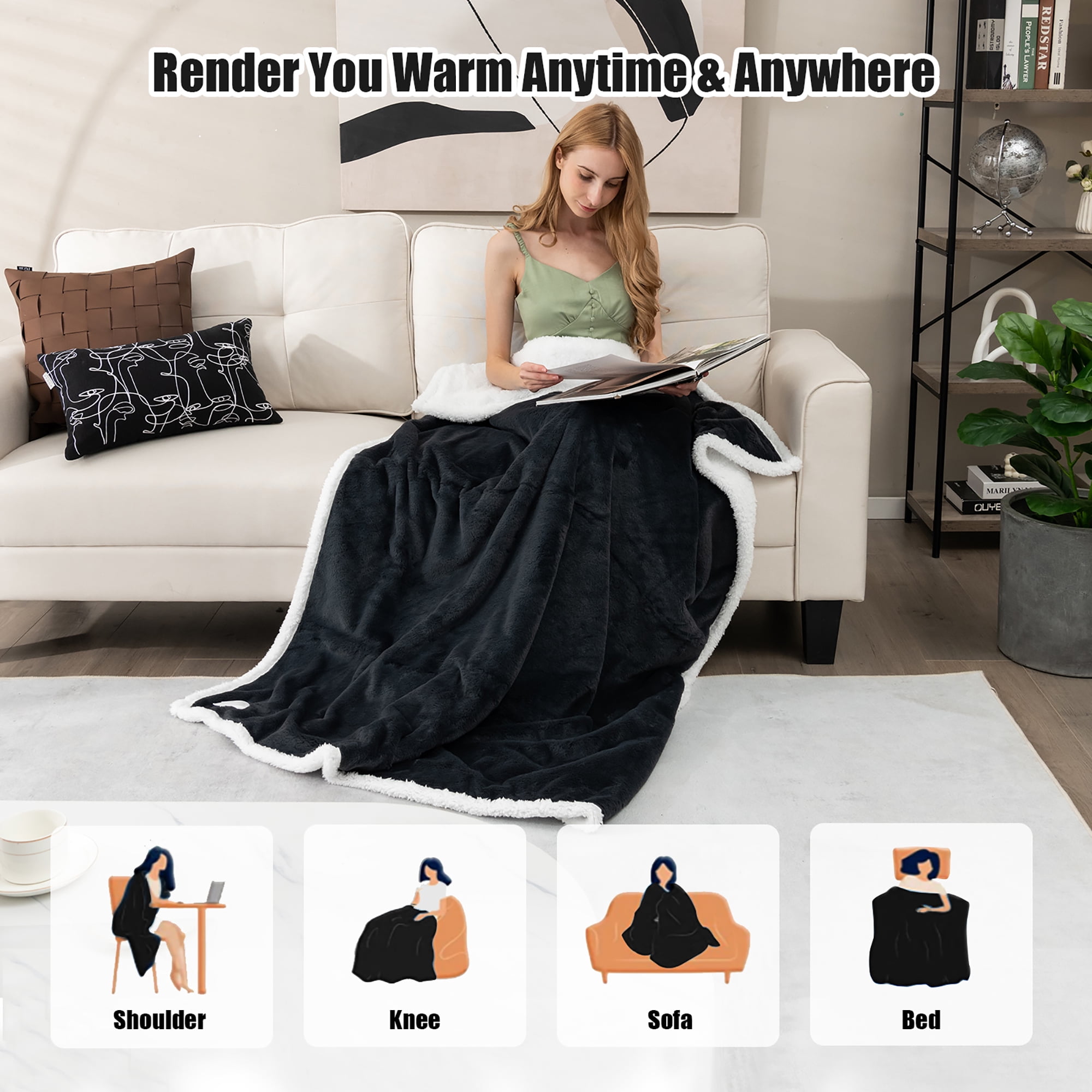 Costway 60''x50'' Heated Blanket Throw w/10 Heat u0026 9 Hours Time Settiings  Grey - Walmart.com