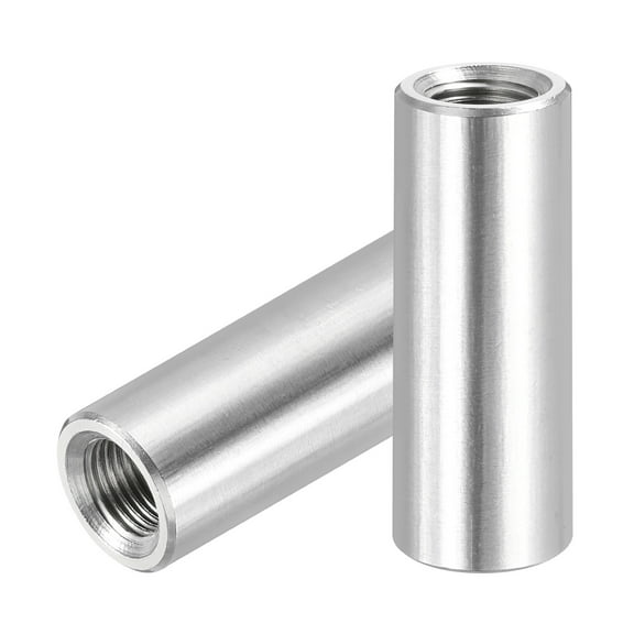 Uxcell M12x1.25mm Pitch 304 Stainless Steel Round Coupling Nuts, 2 Pcs 50mm / 1.97" Length Metric Fine Thread Connector Sleeve Rod Bar Stud Fully Threaded Nut Fasteners, Silver Tone