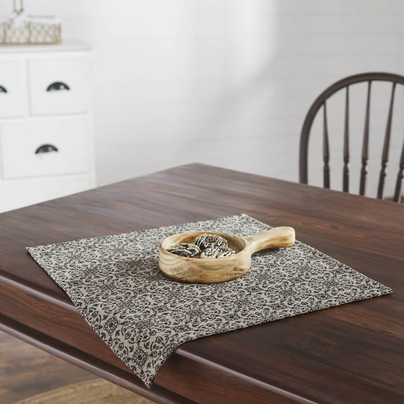 VHC Brands Custom House Black & Tan Jacquard Table Topper 20x20, Kitchen and Dining Room Decor, Tabletop Accessory, Cotton, Custom House Collection, Square 20x20, Natural