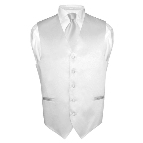 Men's Dress Vest & NeckTie Solid SILVER GRAY Neck Tie Set for Suit or Tux sz 6XL