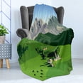 thumbnail image 4 of Switzerland Soft Flannel Fleece Blanket, Watercolor Style Alpine Mountains and Meadow Pastoral Countryside Farming Theme, Cozy Plush for Indoor and Outdoor Use, 50" x 70", Multicolor, by Ambesonne, 4 of 5
