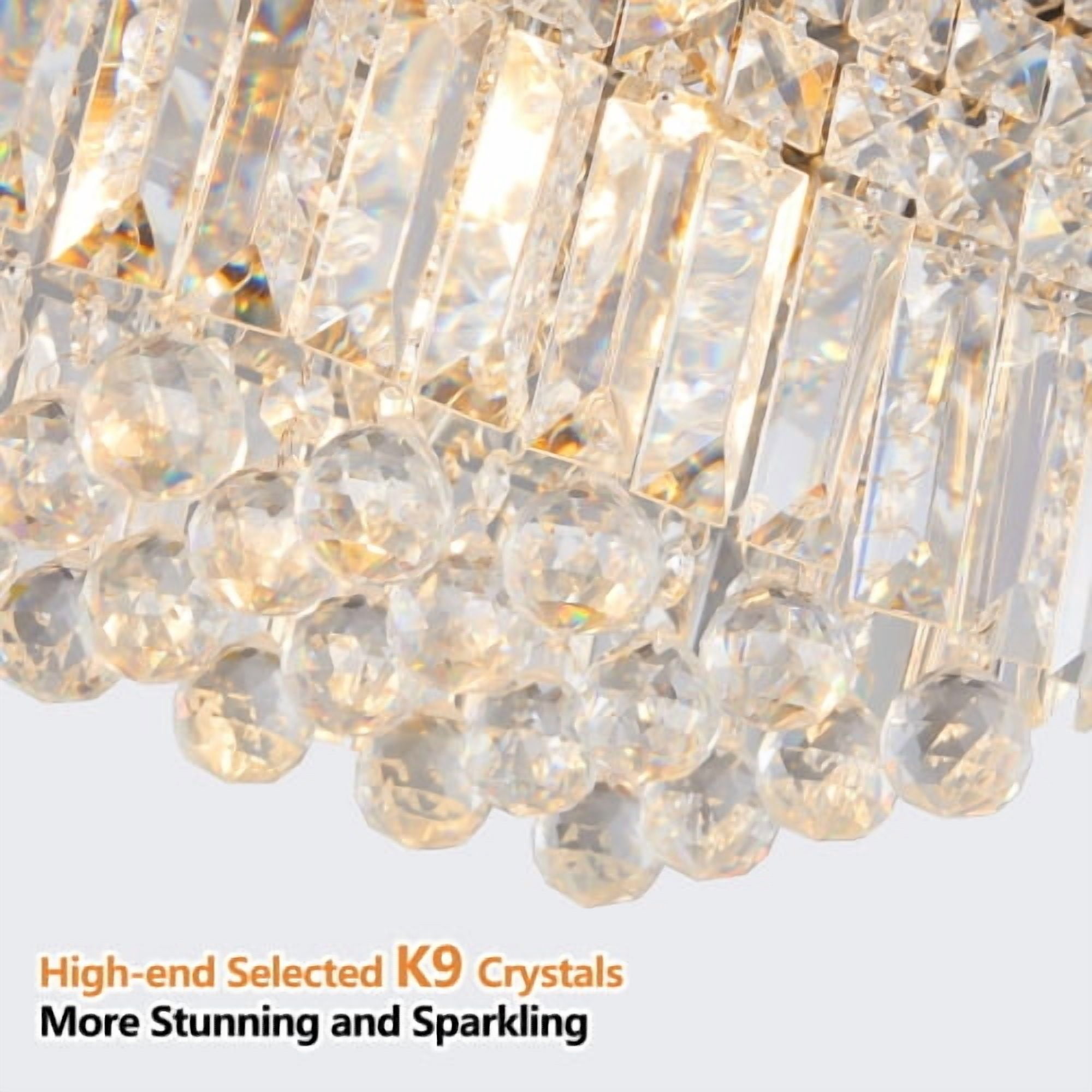ACE-LIGHTS,Modern Crystal Chandelier,8-Light Chrome Rectangle Raindrop Chandelier(Bulb Not Included),Contemporary Rectangular Pendant Light Fixture for Living Room,Dining Room,Kitchen,Bedroom(Chrome)