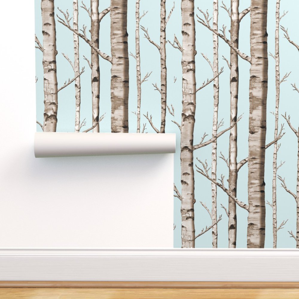 Peel-and-Stick Removable Wallpaper Light Blue Birch Grove Woodland