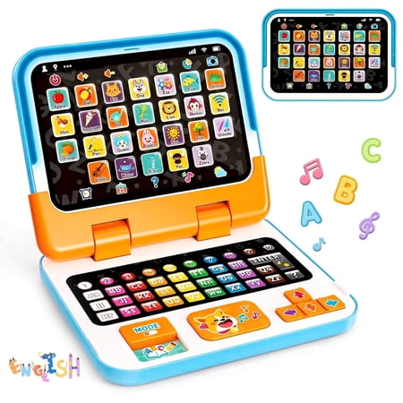 Caunedy 2-in-1 Early Educational Laptop with a Detachable Tablet,Toddler Learning Laptop Toys with Music & Sound for 3-7 Years Old Boys Girls Gifts