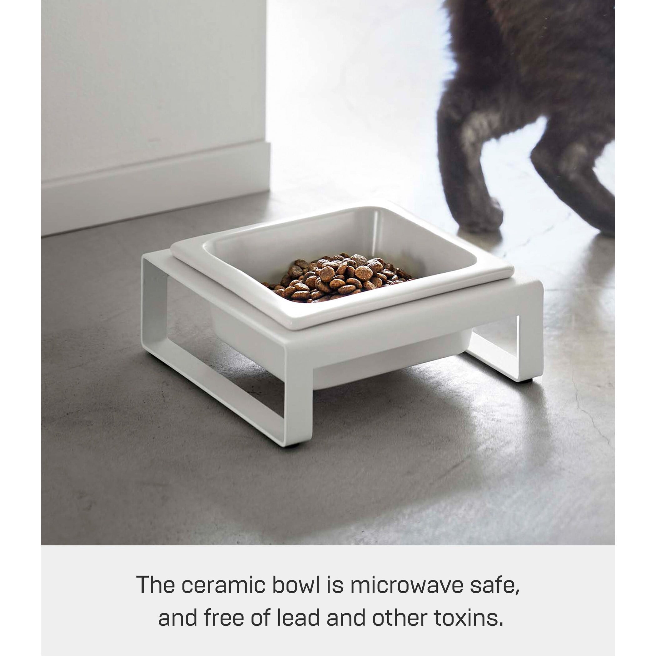 Yamazaki Home Single Pet Food Bowl - Two Styles, Steel and Ceramic, Short, 1.25 White