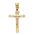 thumbnail image 3 of Solid 14K Yellow Rose Gold Crucifix Pendant - Jesus Image Engraved in Linear Cross Charm Pendant - Two Tone Fine Jewelry - Suitable for Men & Women - Great Gift for All Occasion, 43 x 32 mm, 2.4 gms, 3 of 9
