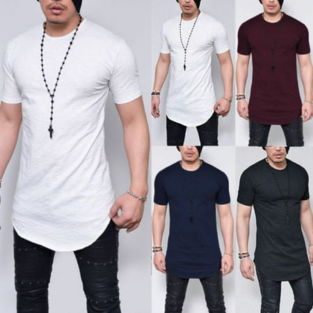 Man Clothes Fashion Plus Size M-5XL Summer Fashion Casual Pure Color Slim Fitness Elastic Men O-Neck Short Sleeve T shirt Male Hip Hop Tops ()