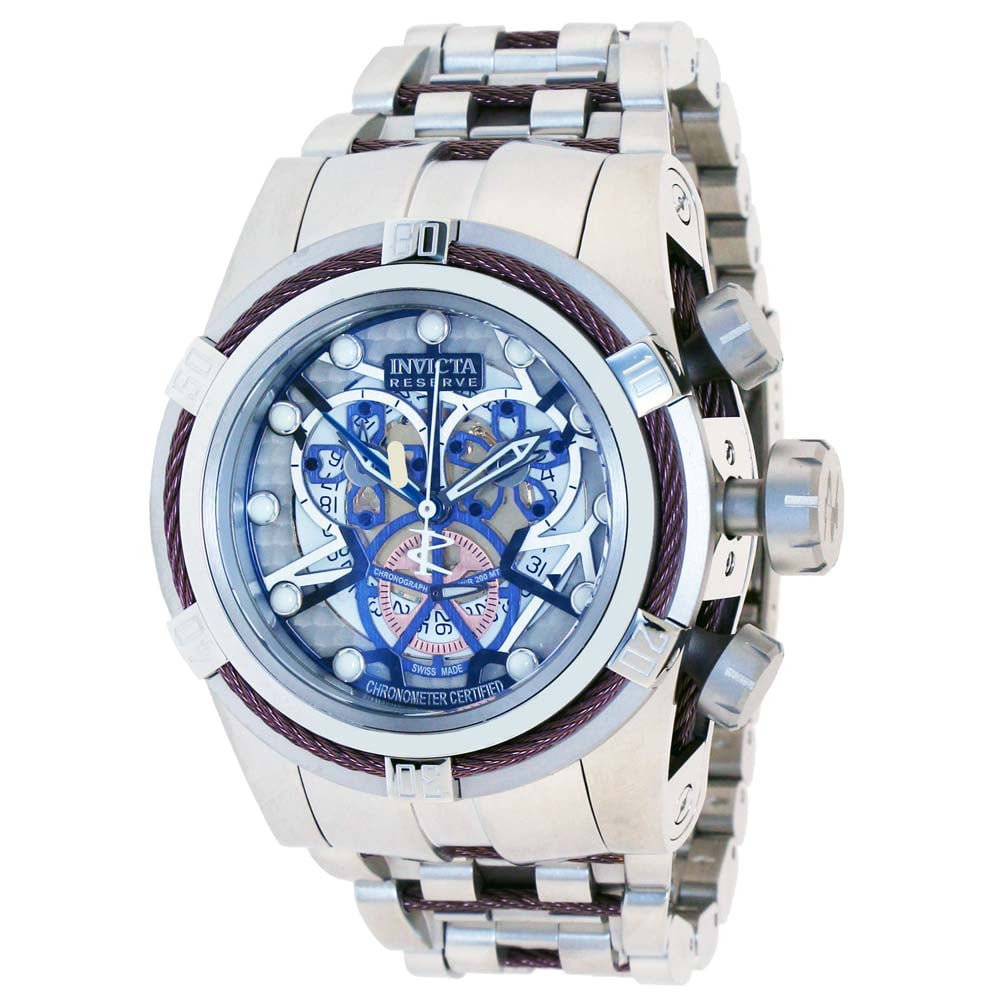 Invicta Men s Bolt Reserve Chrono Ss Silver Tone Dial Brown Cable Wire Movement Quartz Walmart