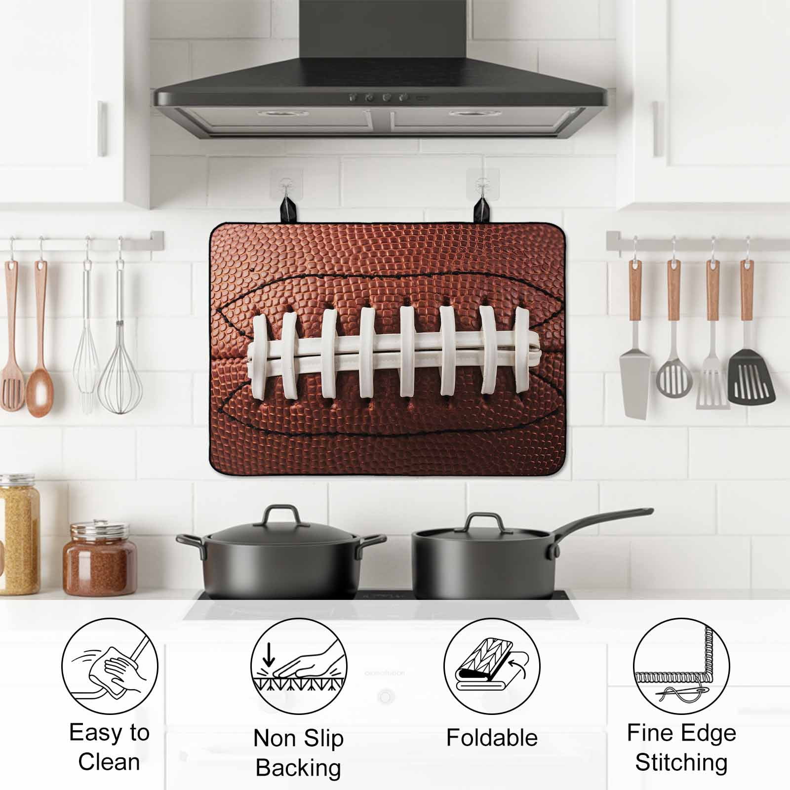 American Football Laces Stove Top Cover for Electric Stove, Heat-proof & Non Slip Glass Top Stove Cover Protector, Classic Rugby Sports Kitchen Flat Cooktop Rubber Mat 24x21 Inches