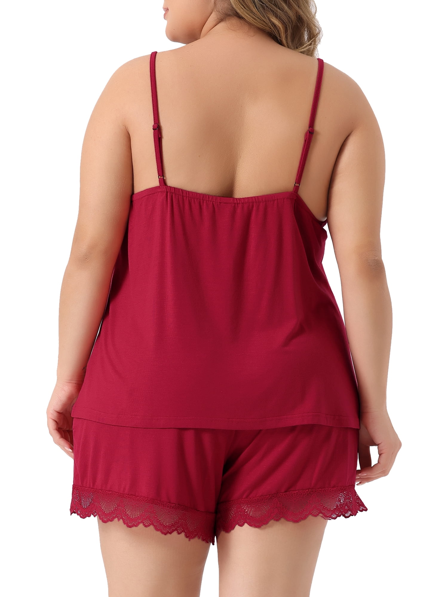 Unique Bargains Women's Plus Size Sleepwear Pajamas Lingerie Cami Shorts Nightwear Set 2X Red