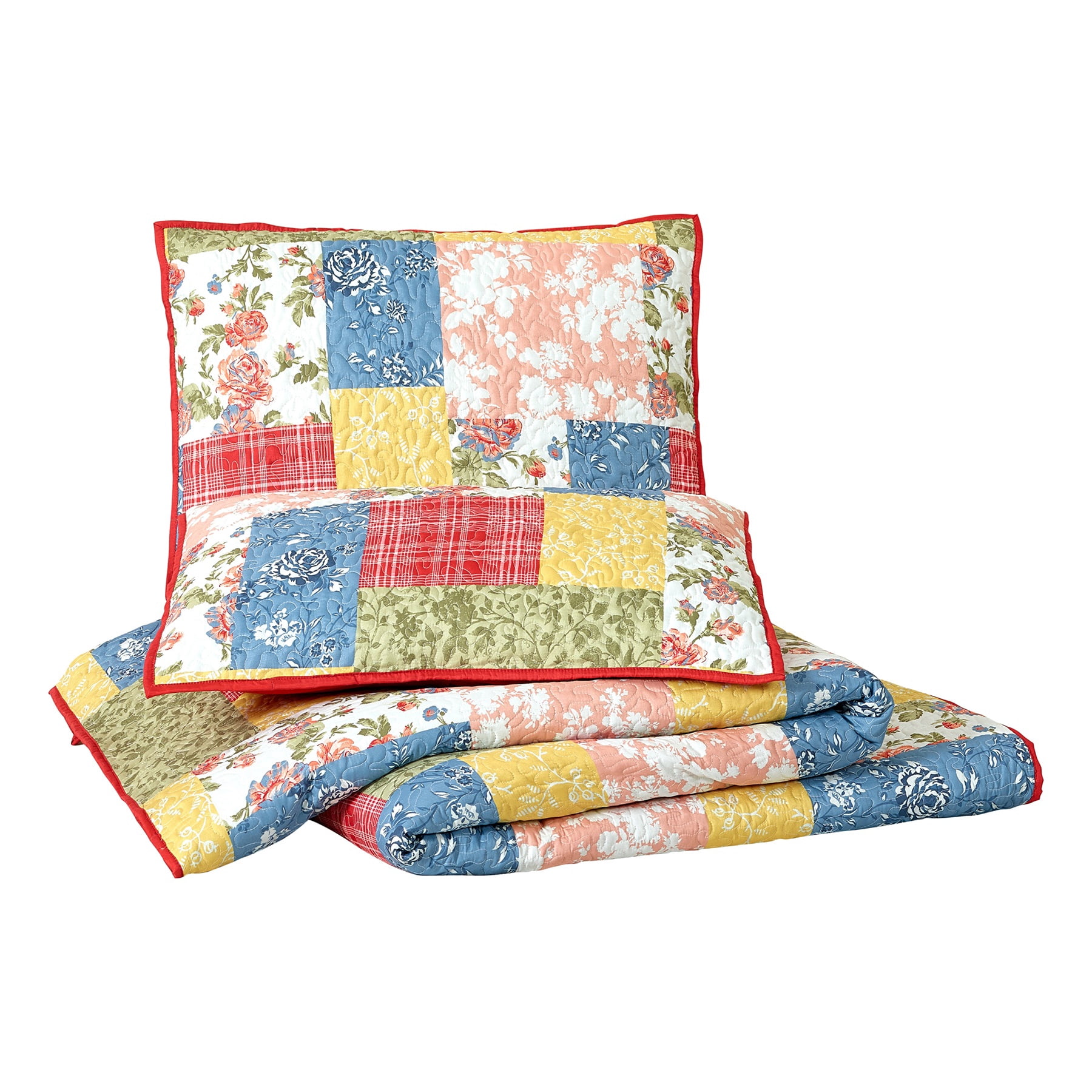 Modern Heirloom Farmhouse Florals 3-Piece Quilt Set, Multicolor, Full/Queen, All Ages