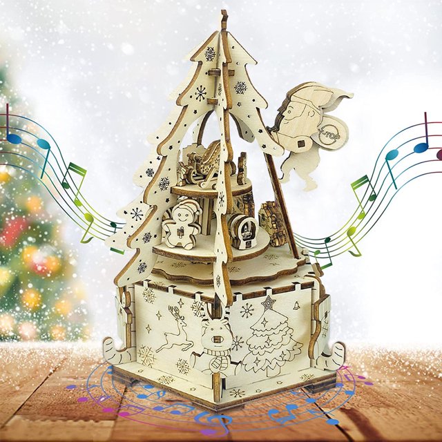 Wooden Puzzle Music Box Creative 3D Wooden Puzzle Model Building Kit Premium Music Box Brain Teaser Mechanical Model Kit for Kids Teens Adults Gift Birthday