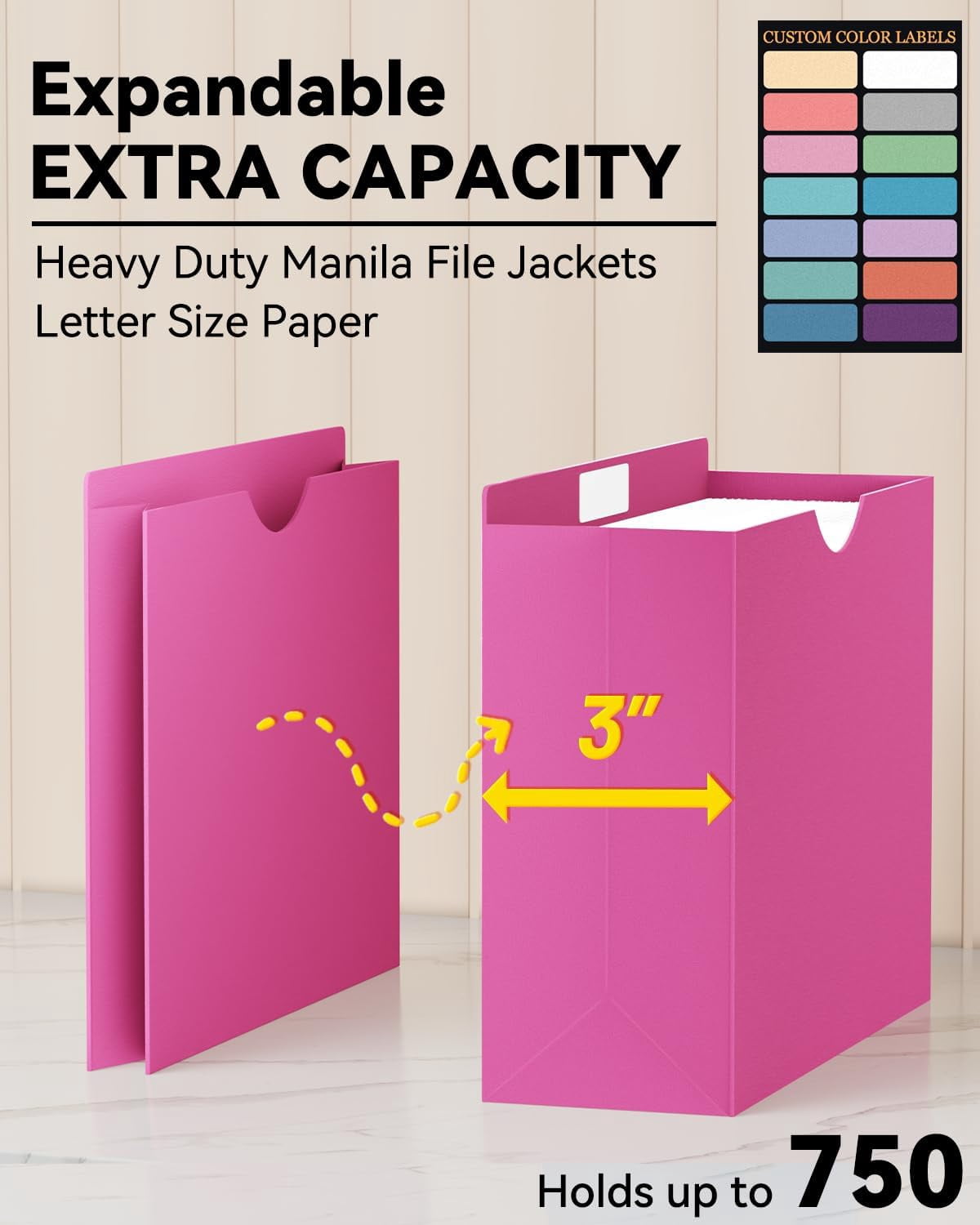 Manila File Jackets & File Pockets Letter Size,Reinforced Straight Cut Tab,Heavy Duty 3" Expansion Manila Folders,12 Pack Job Folder File Jackets Designed for Use in Standard Hanging Files