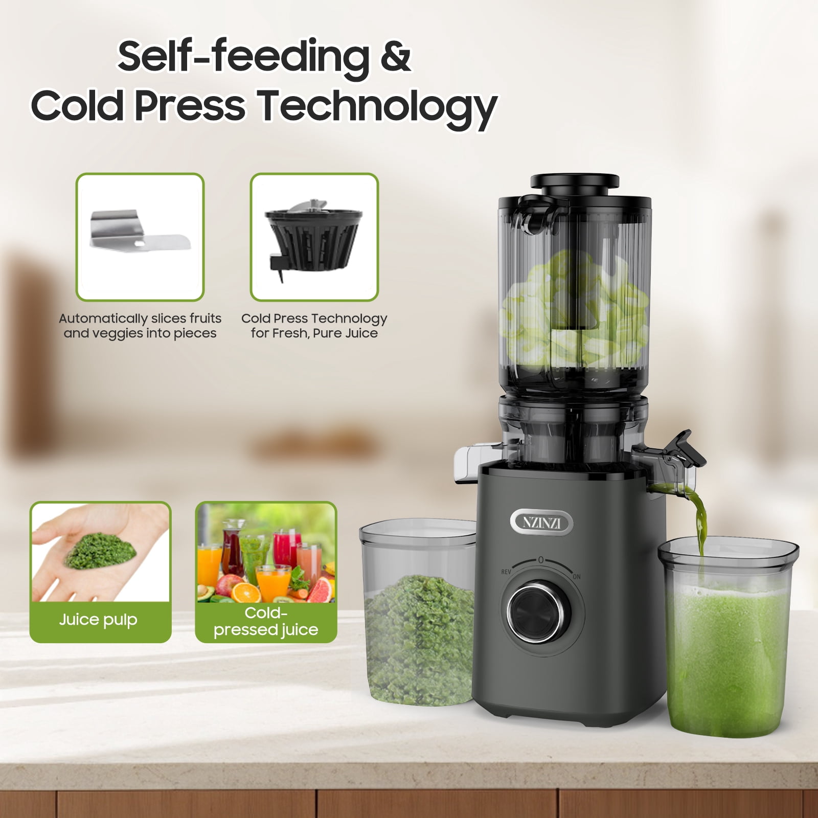 NZINZI 50-Speed Juice Press Electric Juicer, Gray