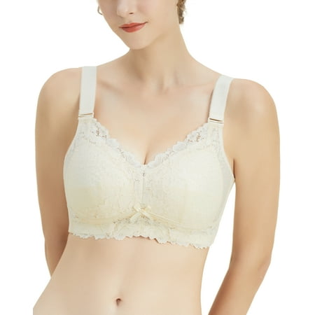 AILIVIN Wireless Bra full figure bras for women no underwire plus size minimizer bra not padded comfort lifting up wide straps support lace full coverage bra Nude Beige 44 B 44B