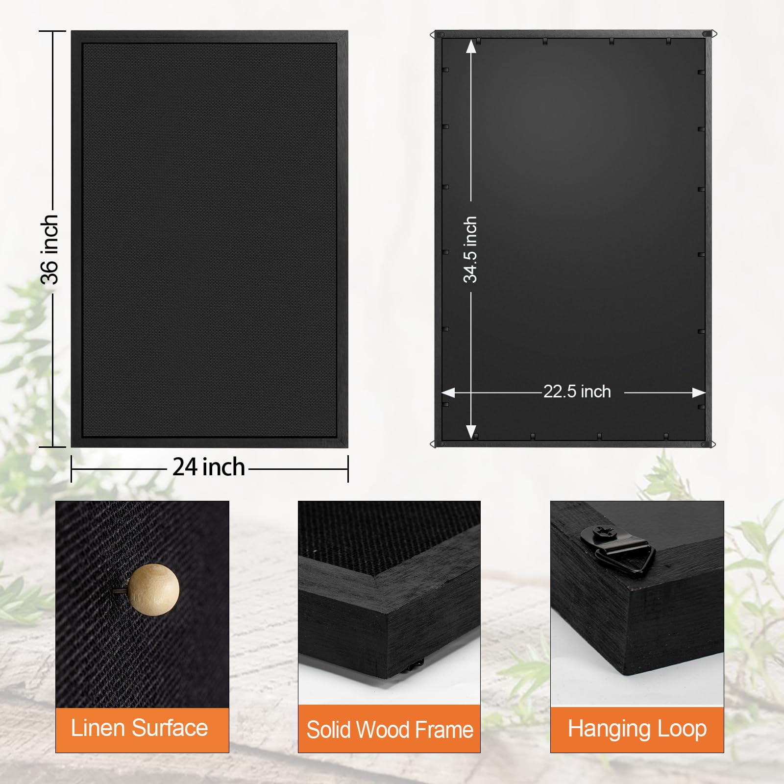 Large Bulletin Board, 36 "x 24" Cork Boards for Walls with Black Frame, Pin Display Board Vision Board for Home School Office Decor