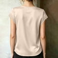thumbnail image 7 of TGSLY Lace Trim Satin Tops for Women Smooth Soft V Neck Bow Tie Front Shirts Loose Dressy Casual Solid Color Cap Sleeve Blouses XL, 7 of 7