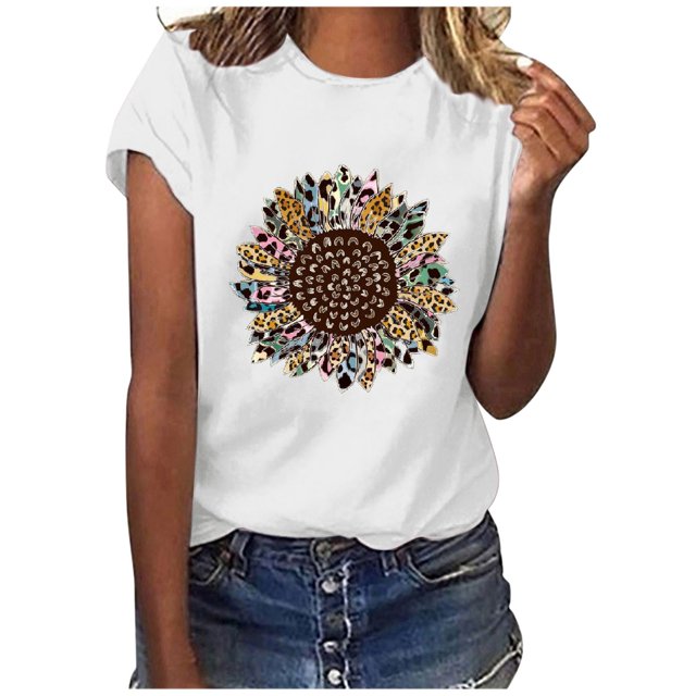 DPTALR Women's Round- Neck Christmas Printing Recreational Short Sleeve Tops
