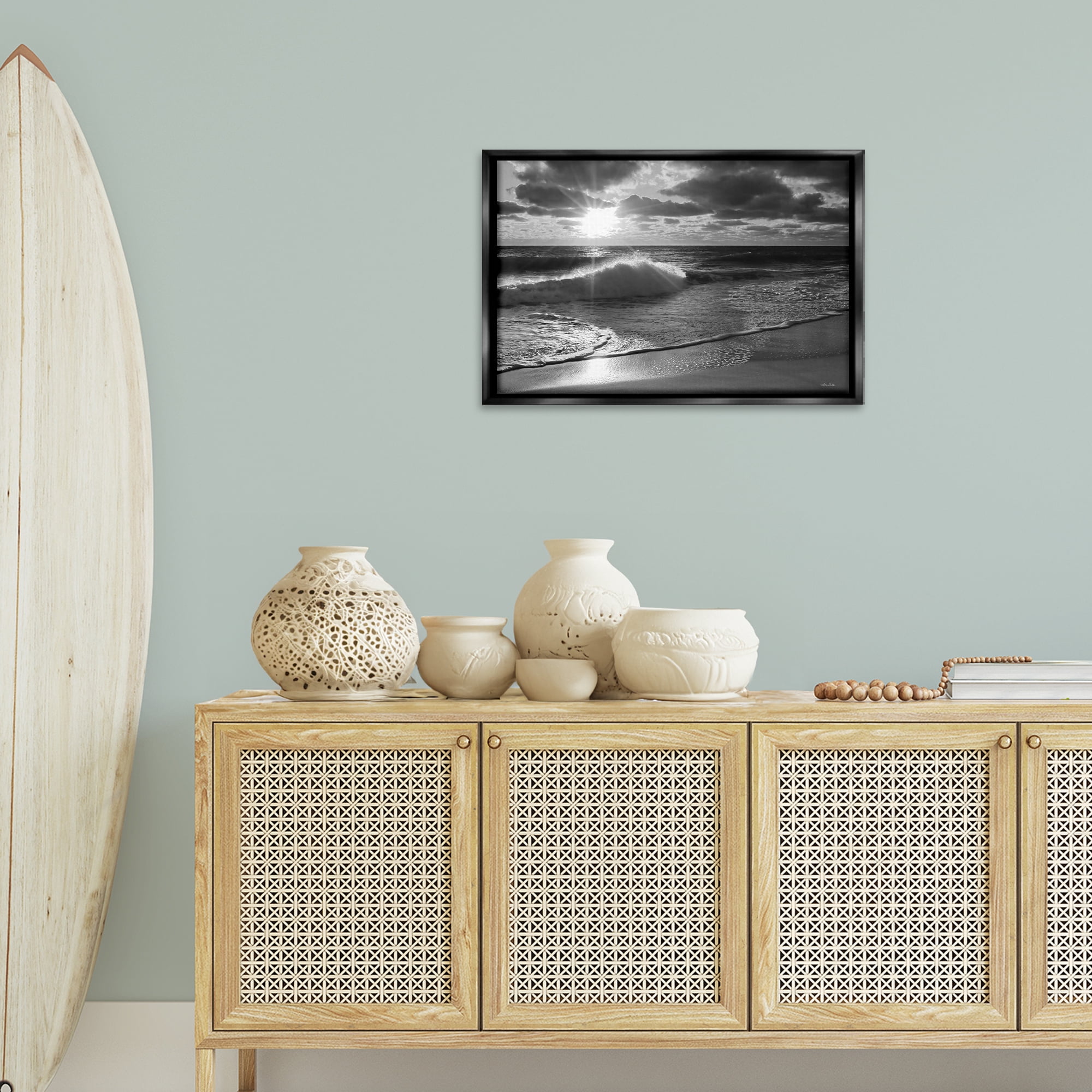 Stupell Industries Sunset Crashing Wave Landscape Photography Black Floater Framed Canvas Art Print Wall Art, 25 x 17