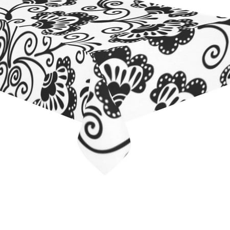 

MYPOP Home White and Black Floral Damask Cotton Linen Tablecloth 60x120 Inches Beautiful Flower Desk Sofa Table Cloth Cover for Party Decor