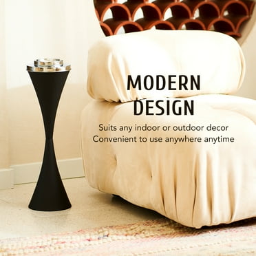 Floor Standing Ashtray Receptacle with Lid Contemporary Retro Self-Cleaning Outdoor Black