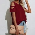 thumbnail image 4 of Samickarr Cut Out Cold Shoulder Tops For Women Summer Tops For Women Short Sleeve Round Neck Casual Basic Blouse T Shirts Women Tops, 4 of 8