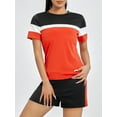 thumbnail image 4 of Musuos Women Workout Outfits Set Contrast Color Short Sleeve Tops and Running Shorts Yoga Activewear Summer Tracksuits, 4 of 10
