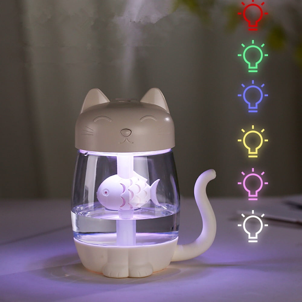 350ML Air Humidifier with Light Ultrasonic Adorable Cat Mini USB Humidificador Silent Color Light 3 In 1 Aroma Diffuser for Car