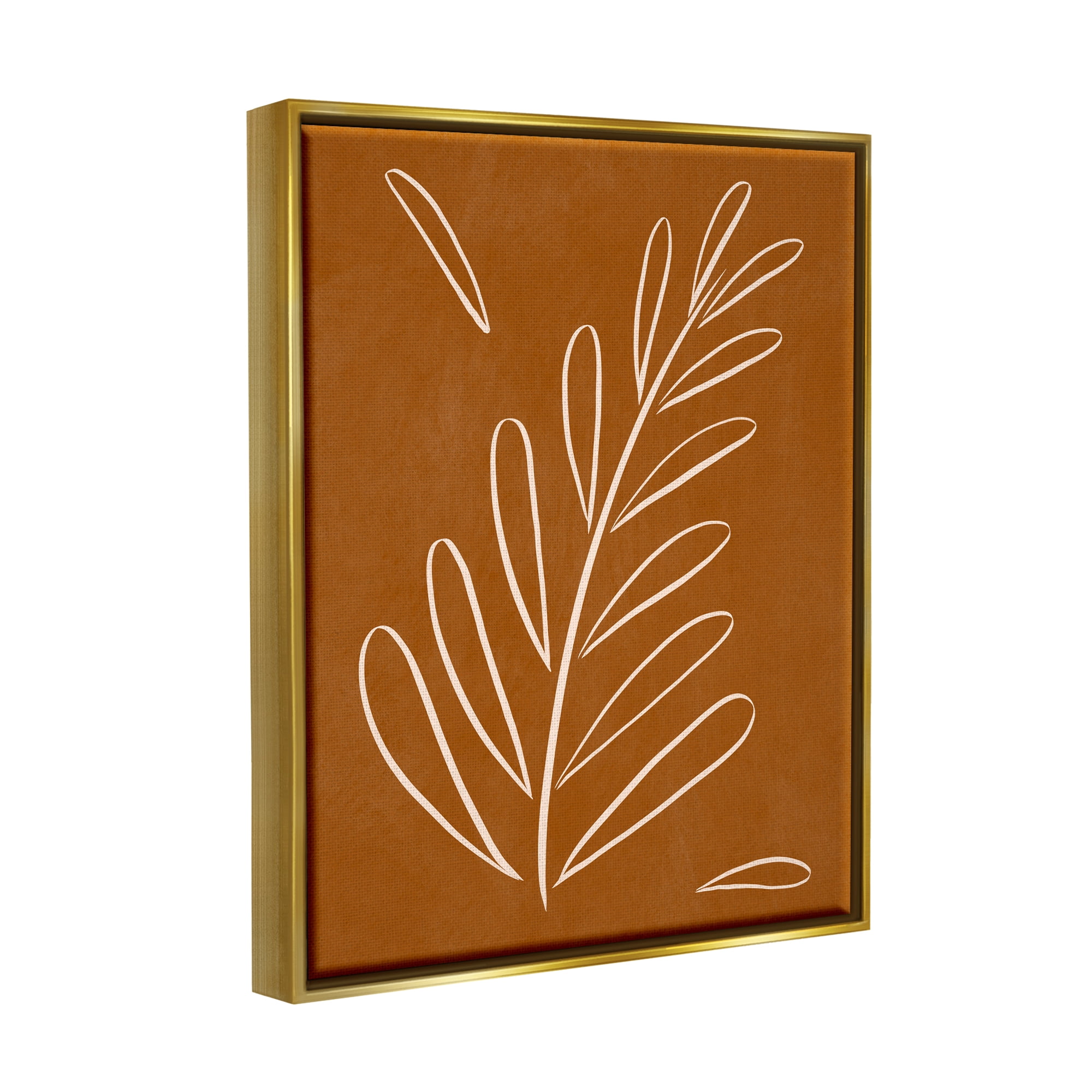 Stupell Industries Modern Fern on Brown Botanical & Floral Painting Gold Floater Framed Canvas Art Print Wall Art, 25 x 31