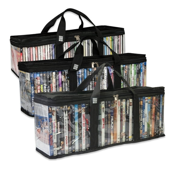 Made Easy Kit Media Storage Bag - DVD & VHS, Blu-Ray, CD 3-Pack Set - Transparent with Dividers for Easy Browsing and Sorting