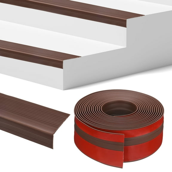 Uxcell Stair Edge Trim 20FT Vinyl Rubber Stair Nosing Non-Slip Self Adhesive Stair Edge Trim Strips Brown 0.98 Inch