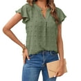 thumbnail image 2 of MIUOWANP Button Down Shirts for Women Casual Fashion Women's Summer V-Neck Solid Short Sleeve Sexy Top Blouse Army Green XXL, 2 of 5